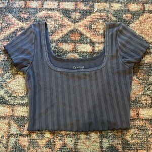 blue crop top with lettuce cut